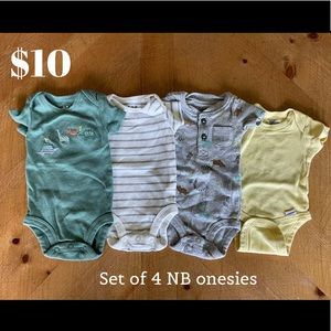 SET OF 4 - BABY BOY SHORT SLEEVE ONESIES - NB - DINOSAUR THEME/ASSORTED PATTERN